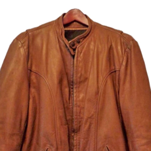 Brooks Leather Brown Motorcycle Jacket Size M - Picture 2 of 4